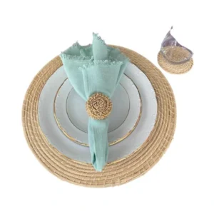 Set artesanal en palma de iraca: Individuales + Porta vasos + Servilletero / Mínimo 50 sets